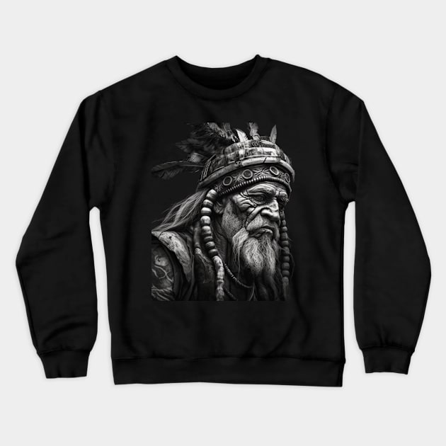 Ayahuasca And the Old Shaman Black and White Crewneck Sweatshirt by FrogandFog